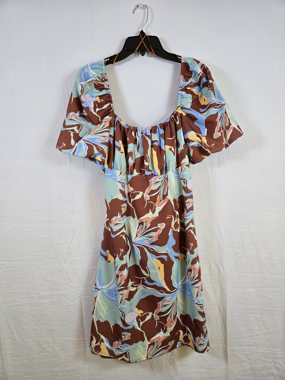 Brown Floral Empire Waist/Baby Doll Mini Dress